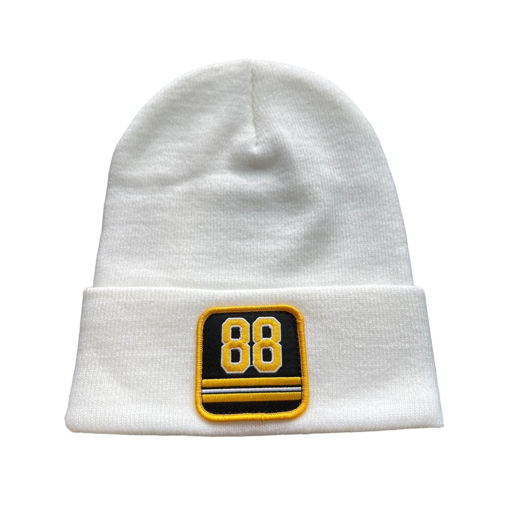 Beechfield 88 Patch Beanie Hat Unisex OS White Yellow Acrylic College Cozy Knit
